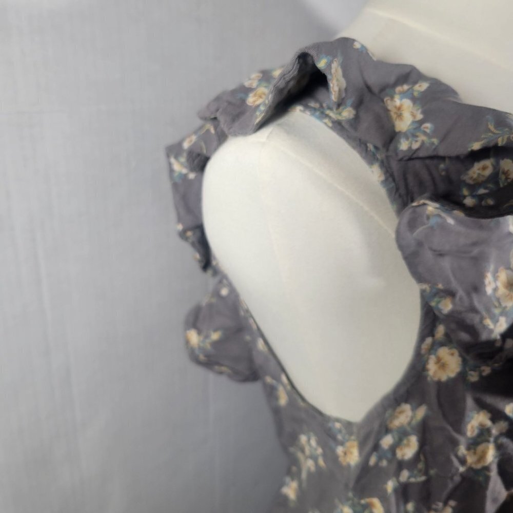 Pins And Needles Gray Floral Ruffled Sleeveless Mini Dress With Pockets Size M - Picture 6 of 10